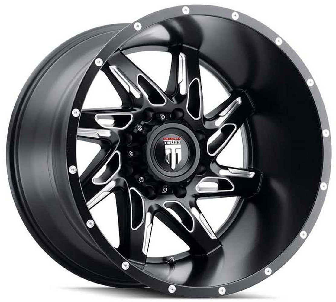 (Clearance - No Returns) 22x14 American Truxx AT183 Spyder Matte Black Milled (* May Require Trimming) 5x150 -76mm - Flex Offroad