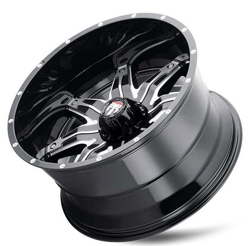 (Clearance - No Returns) 22x12 American Truxx AT185 Lonestar Gloss Black Machined (* May Require Trimming) 5x150 -44mm - Flex Offroad