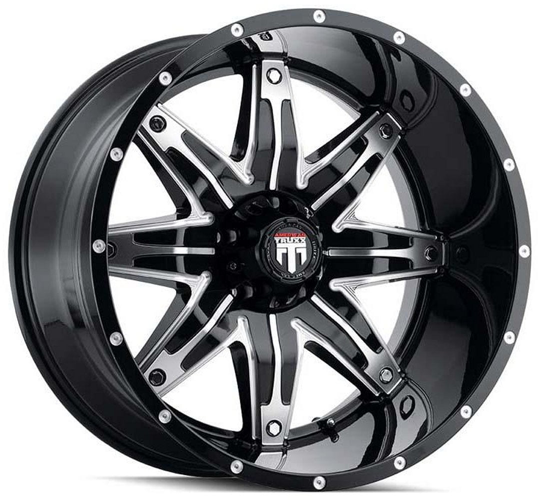 (Clearance - No Returns) 22x12 American Truxx AT185 Lonestar Gloss Black Machined (* May Require Trimming) 5x150 -44mm - Flex Offroad