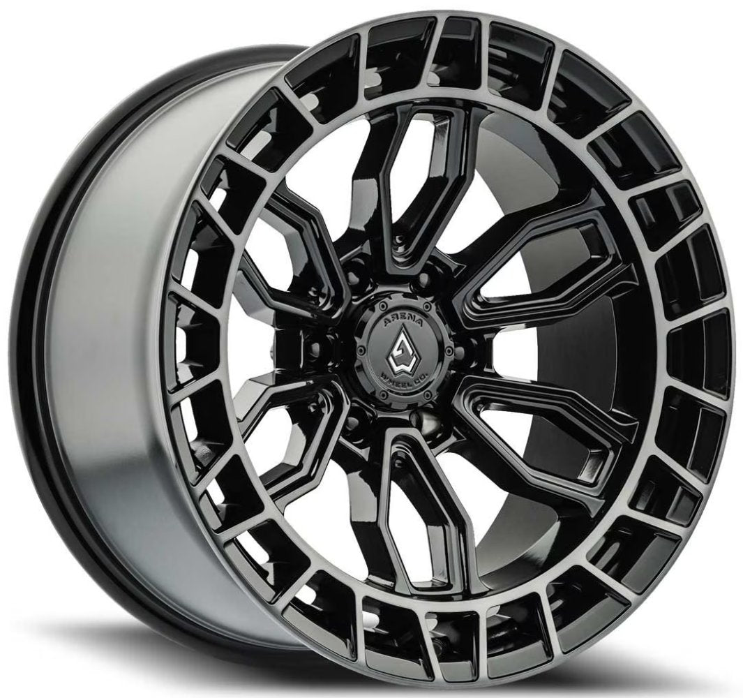 (Clearance - No Returns) 17x9 Arena A102 Recon Gloss Black w/ Machined Dark Tint Lip 6x5.5/139.7 -12mm