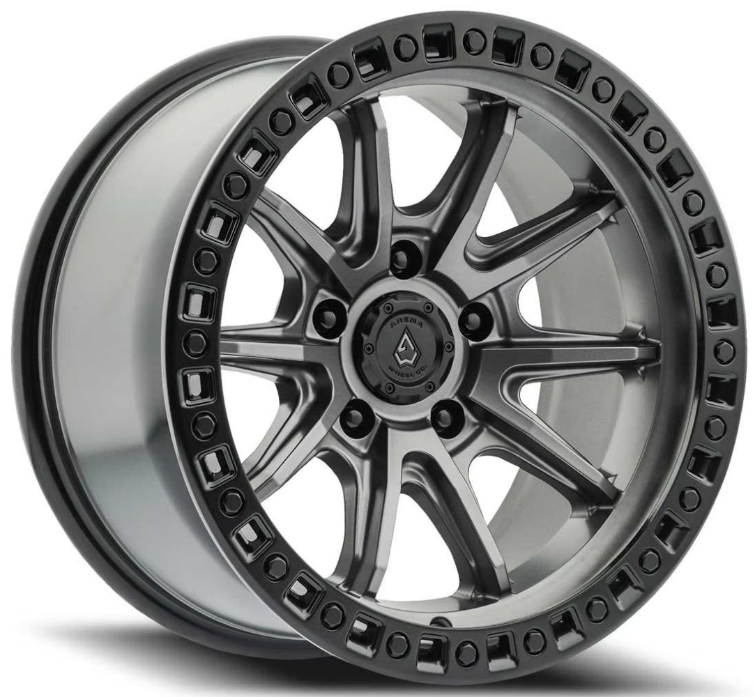 20x9 Arena A103 Mission Satin Gunmetal w/ Satin Black Lip 5x5/127 0mm