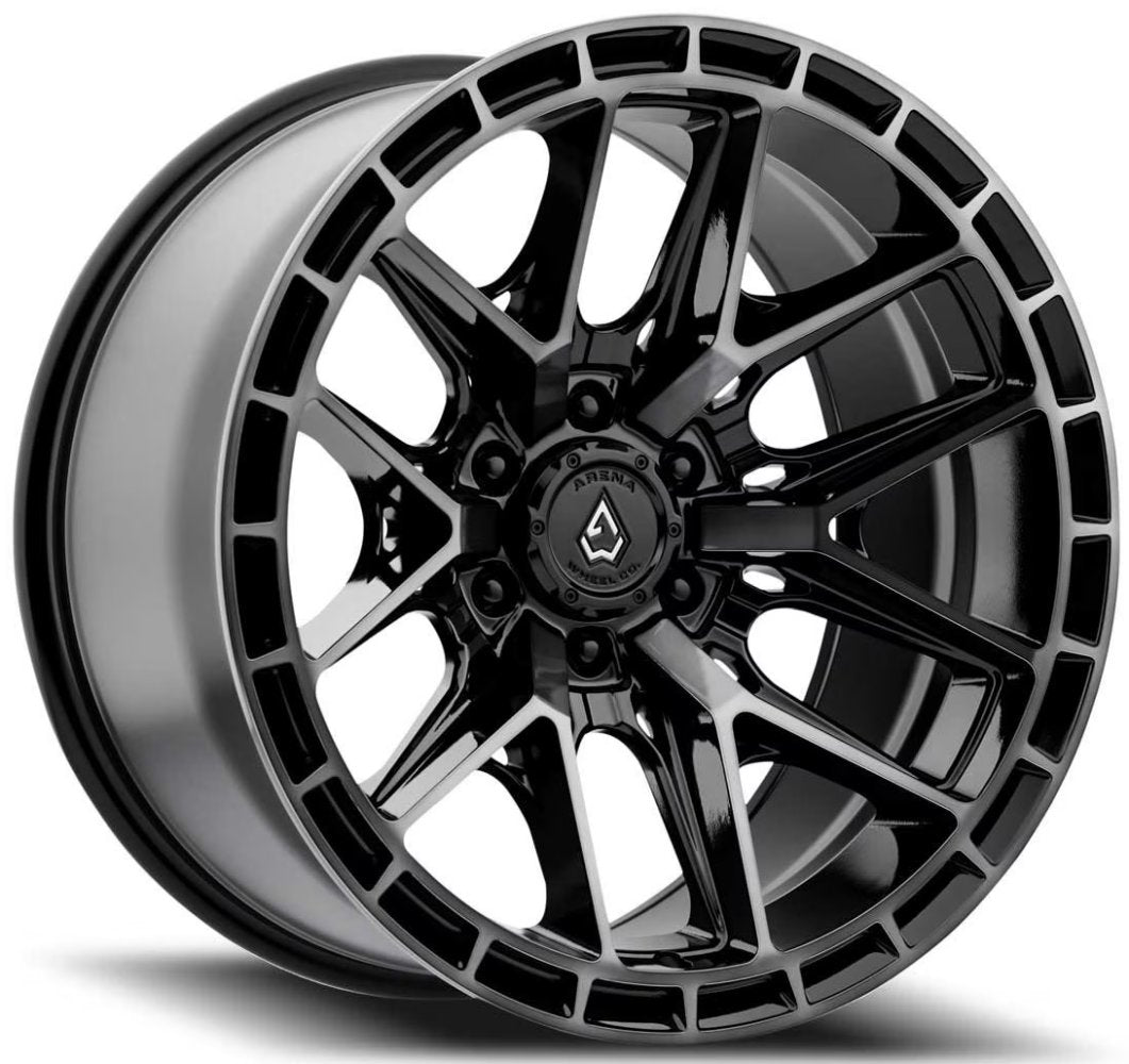 (Special Pricing) 17x9 Arena A114 Battle Gloss Black w/ Machined Dart Tint (6-Lug) 6x135 -12mm