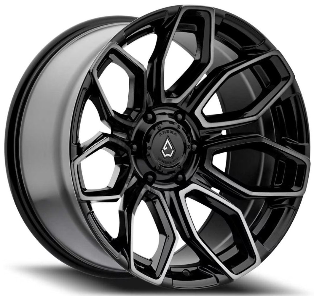 20x10 Arena A116 Corba Gloss Black w/ Brushed Dart Tint 5x5/127 -18mm