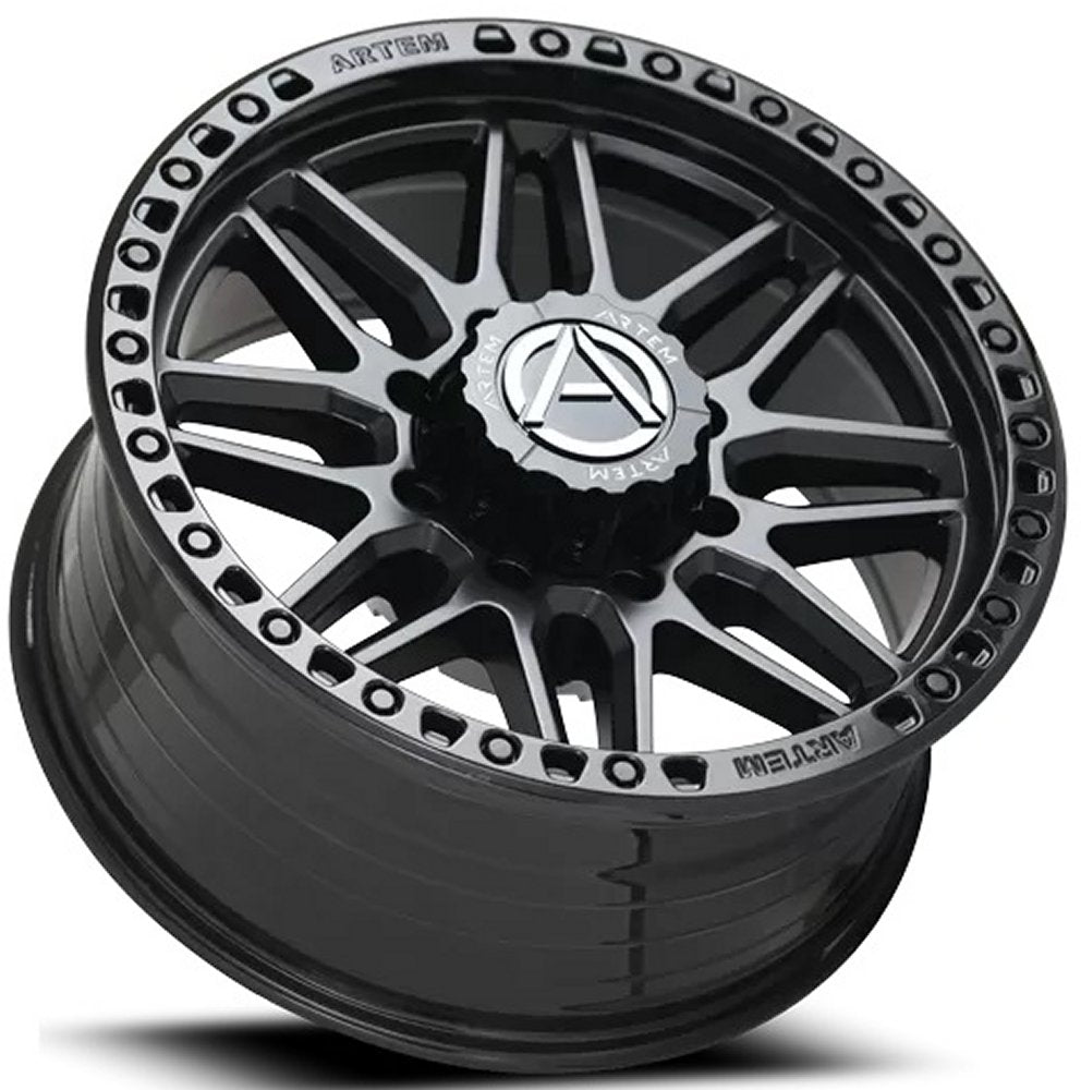 20x9 Artem Off-Road AB1 Grimlock Satin Black w/ Gloss Black Lip (Flow Formed) 6x5.5/139.7 12mm