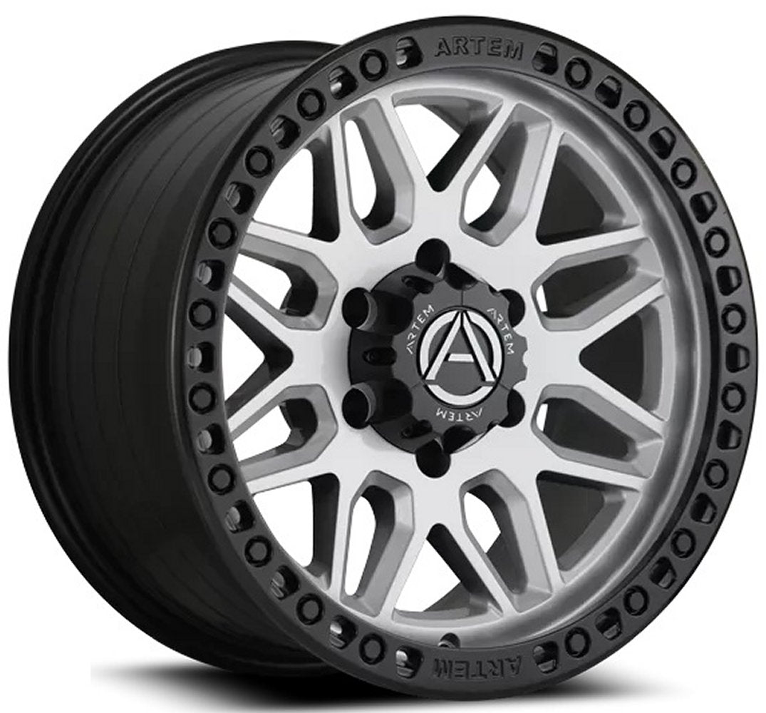 17X9 Artem Off-Road AB1 Grimlock Silver w/ Satin Black Lip (Flow Formed) 5x5/127 -12mm
