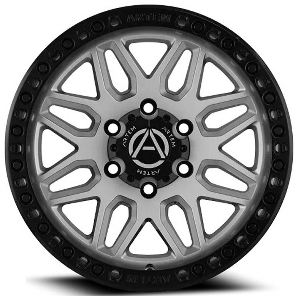 20x10 Artem Off-Road AB1 Grimlock Silver w/ Satin Black Lip (Flow Formed) 6x135 -19mm