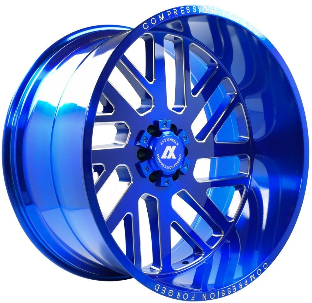(Clearance - No Returns) 26x14 AXE Offroad AX2.7 Candy Blue Milled (Compression Forged) (* May Require Trimming) 8x180 -76mm