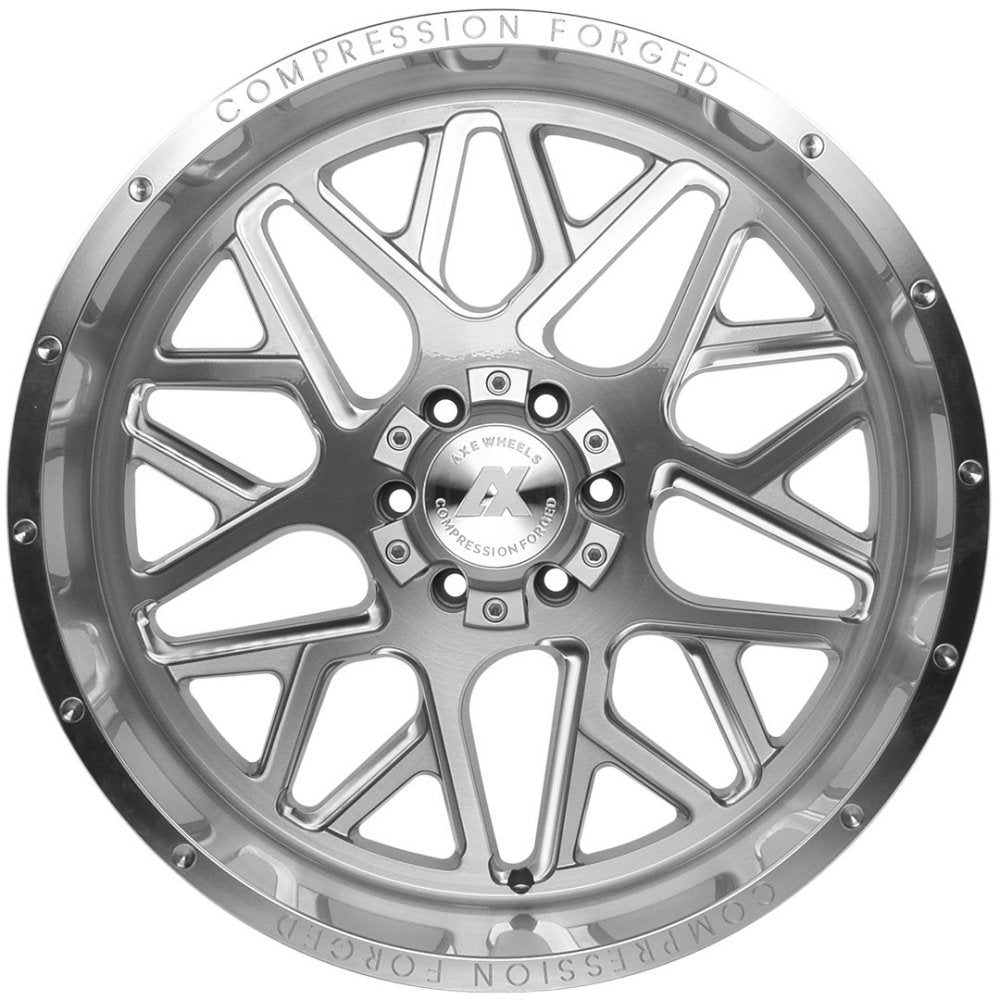 24x12 AXE Offroad AX5.1 Silver Brushed Milled w/ Mirror Lip (Compression Forged) (* May Require Trimming) 6x135 6x5.5/139.7 -44mm - Flex Offroad