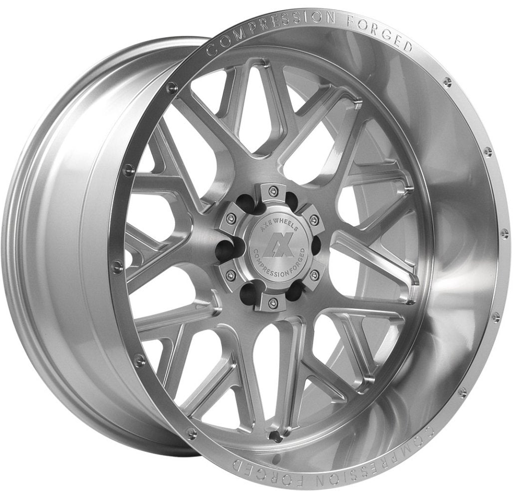 24x12 AXE Offroad AX5.1 Silver Brushed Milled w/ Mirror Lip (Compression Forged) (* May Require Trimming) 6x135 6x5.5/139.7 -44mm - Flex Offroad