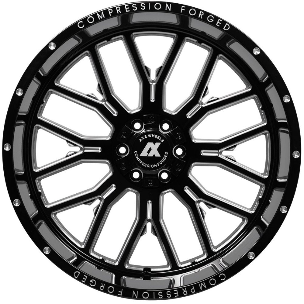 24x12 AXE Offroad AX6.0 Gloss Black Milled (Compression Forged) (* May Require Trimming) 8x180 -44mm - Flex Offroad