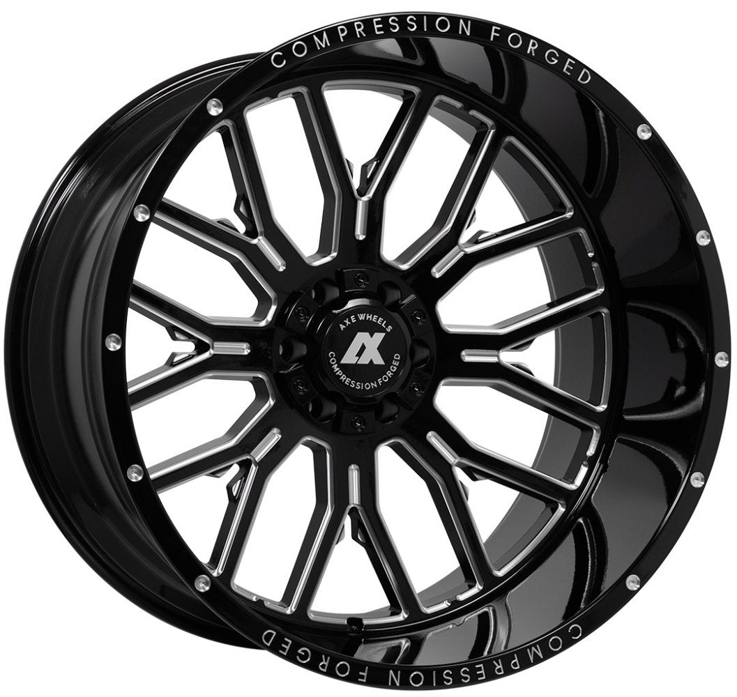 24x12 AXE Offroad AX6.0 Gloss Black Milled (Compression Forged) (* May Require Trimming) 8x180 -44mm - Flex Offroad