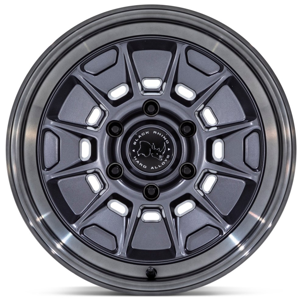 18X9 Black Rhino BR021 Mondo Matte Gunmetal w/ Gloss Gray Lip 6x5.5/137.9 12mm - Flex Offroad
