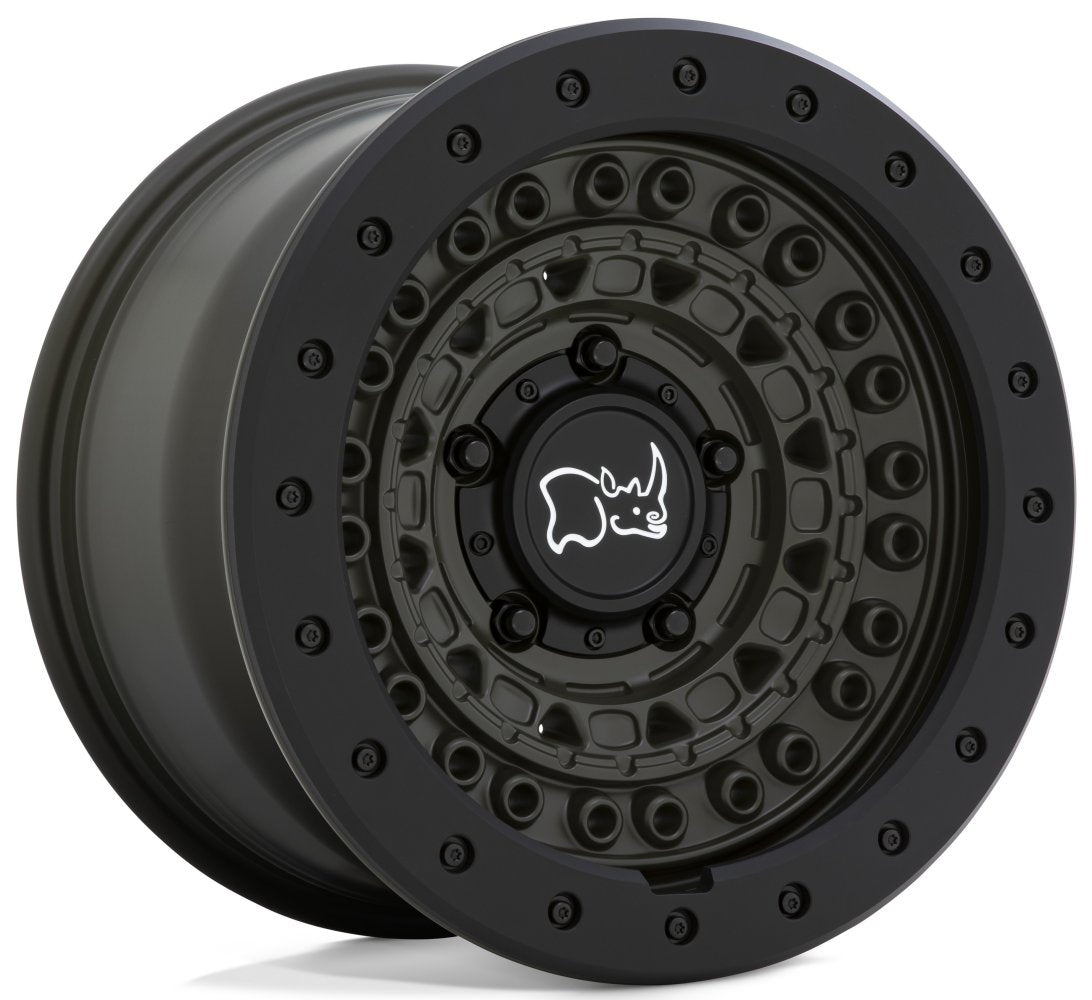 17x8.5 Black Rhino Barricade OD Green w/ Black Rock Guard 5x5/127 -34mm - Flex Offroad