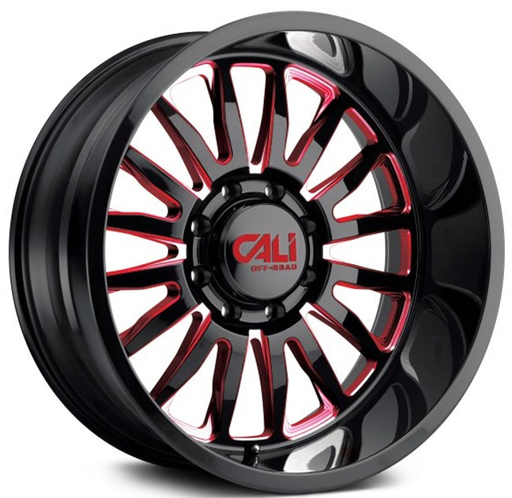 24x14 Cali Off-Road Summit 9110 Gloss Black w/ Red Milled Spokes (* May Require Trimming) 6x135 -76mm - Flex Offroad