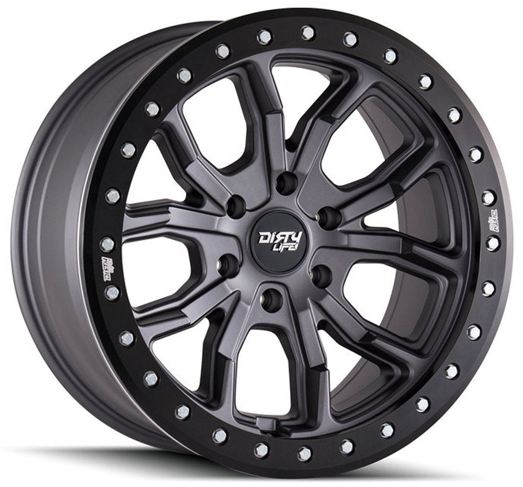 17x9 Dirty Life 9303 DT-1 Matte Gunmetal w/ Simulated Beadlock Black Ring 5x5/127 -12mm - Flex Offroad