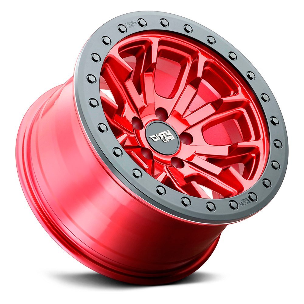 17x9 Dirty Life 9303 DT-1 Crimson Candy Red w/ Simulated Beadlock Black Ring 6x135 -12mm - Flex Offroad