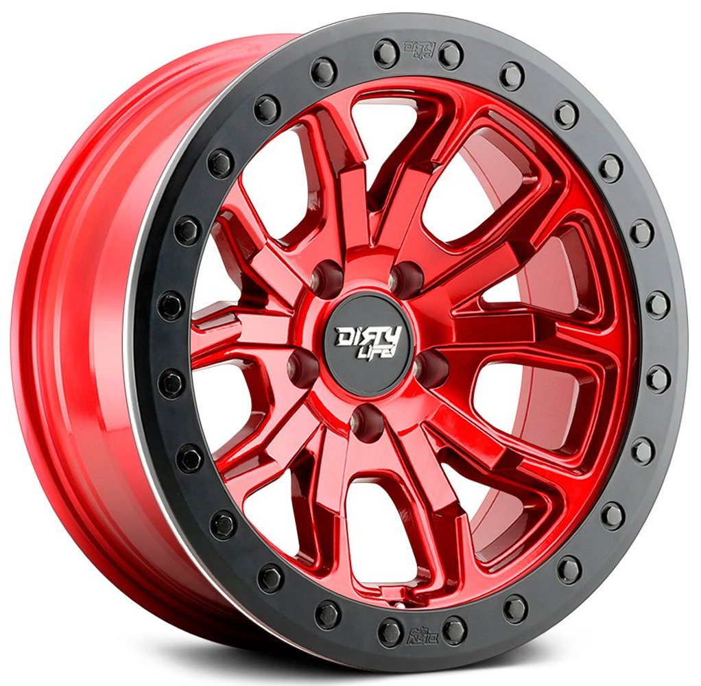 17x9 Dirty Life 9303 DT-1 Crimson Candy Red w/ Simulated Beadlock Black Ring 6x135 -12mm - Flex Offroad