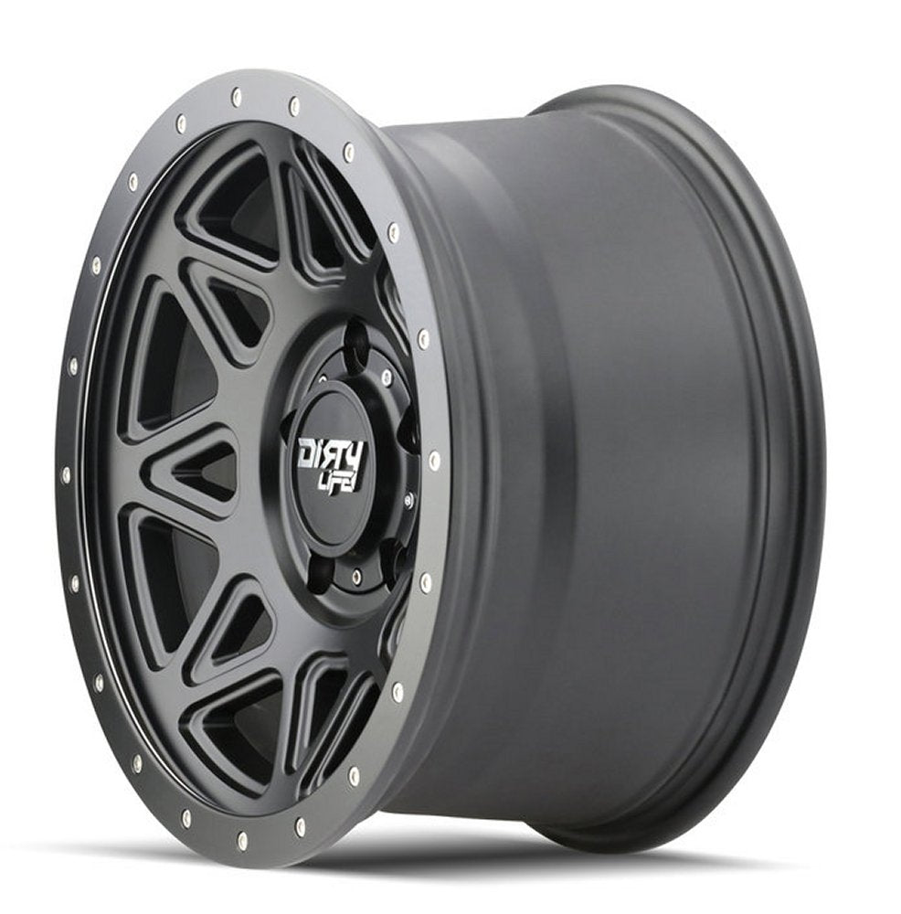 (Clearance - No Returns) 16x8 Dirty Life 9305 Theory Matte Black w/ Simulated Beadlock Black Ring 5x4.5/114.3 0mm - Flex Offroad