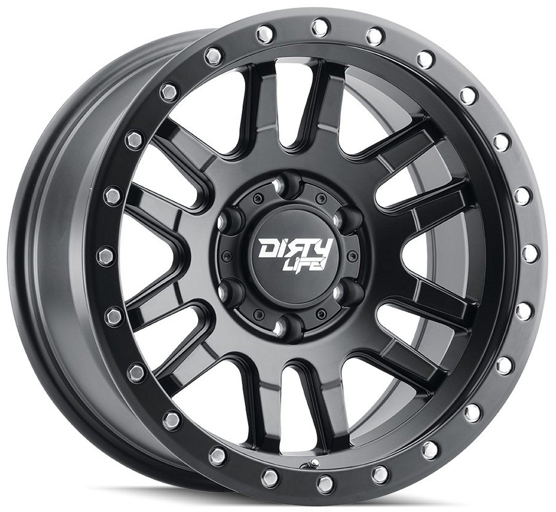 17x9 Dirty Life 9309 Canyon Pro Matte Black w/ Simulated Beadlock Black Ring 6x5.5/139.7 -12mm - Flex Offroad