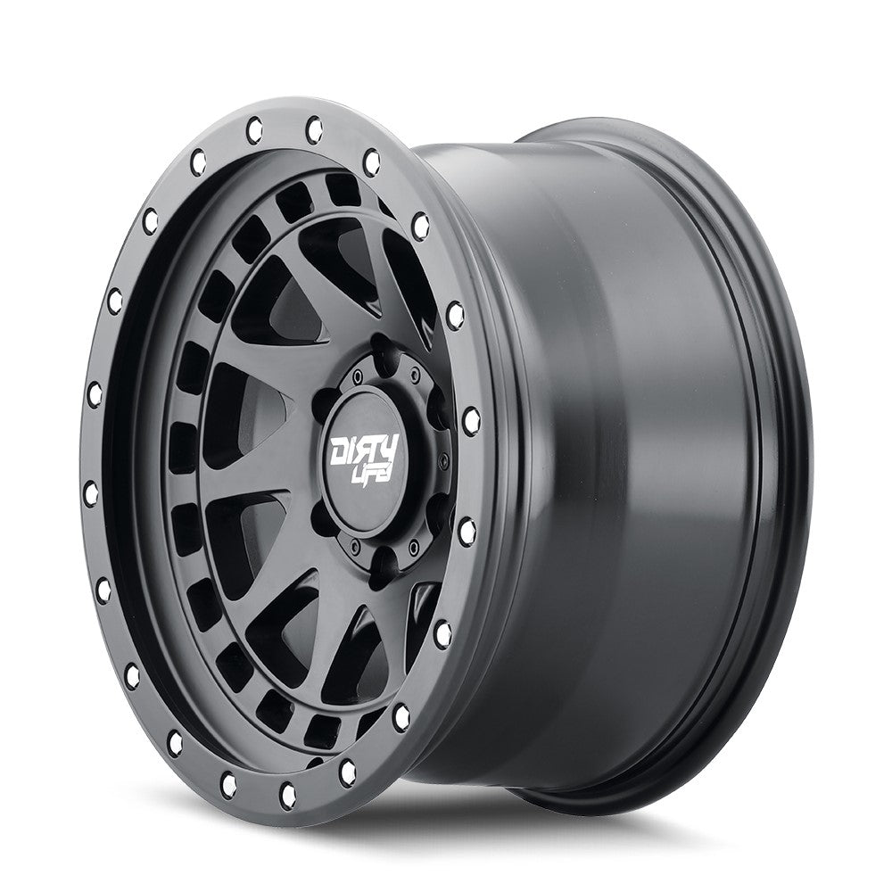 17x9 Dirty Life 9311 Enigma Pro Matte Black w/ Simulated Beadlock Black Ring 6x5.5/139.7 -12mm - Flex Offroad