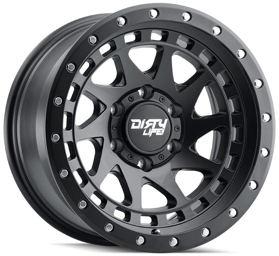17x9 Dirty Life 9311 Enigma Pro Matte Black w/ Simulated Beadlock Black Ring 6x5.5/139.7 -12mm - Flex Offroad