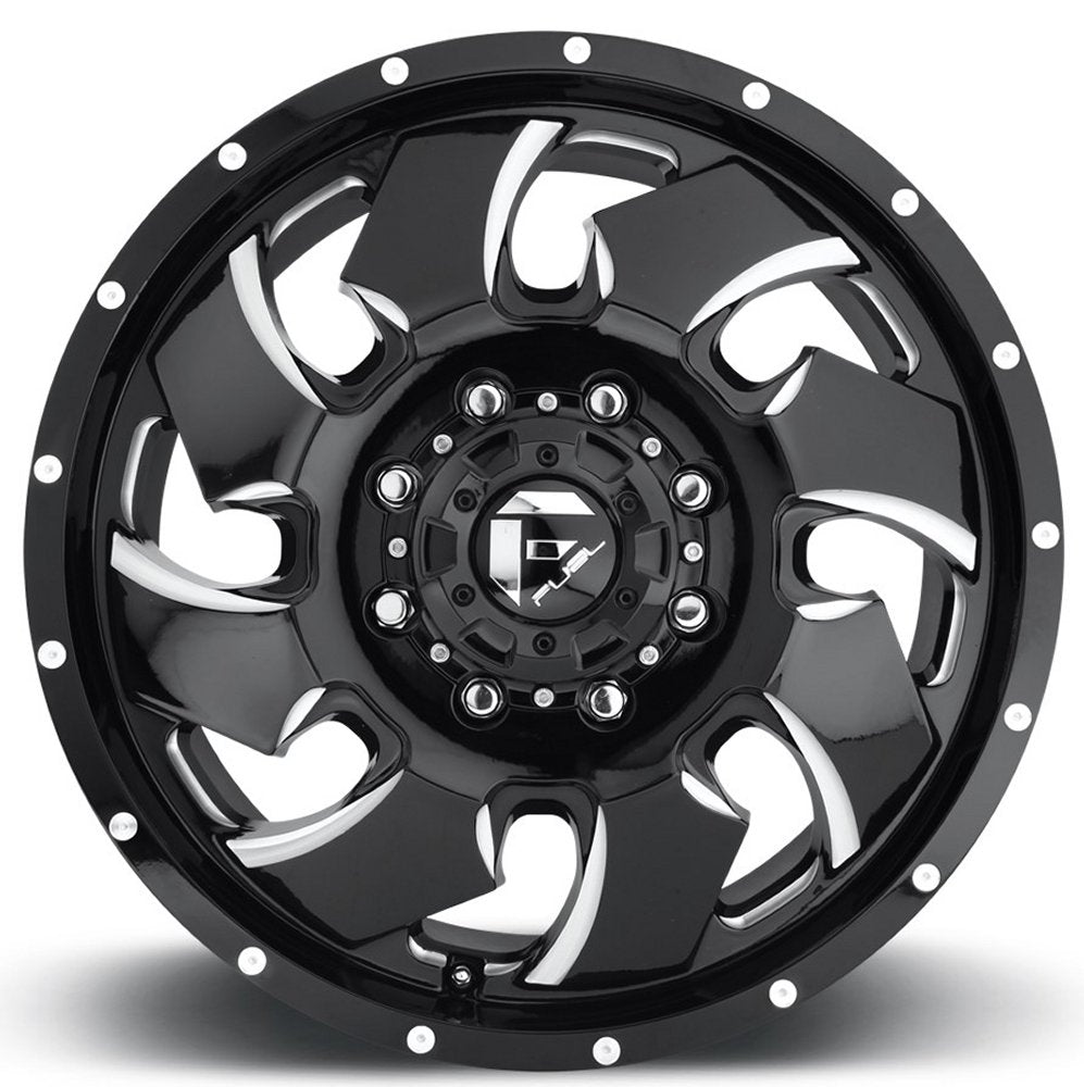 20x8.25 Fuel Off-Road Cleaver Gloss Black Milled Dually Front D574 8X6.5/165 105MM 117.0 C.B. - Flex Offroad
