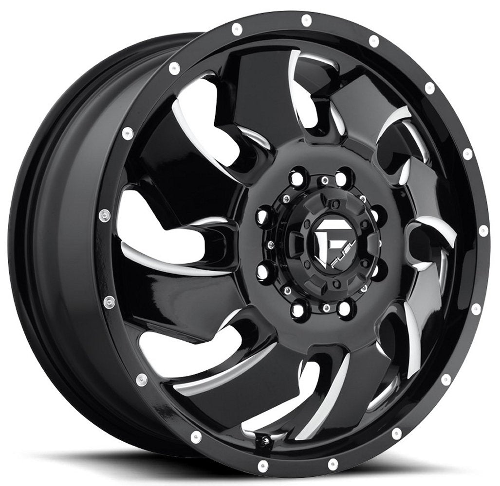 20x8.25 Fuel Off-Road Cleaver Gloss Black Milled Dually Front D574 8X6.5/165 105MM 121.5 C.B.