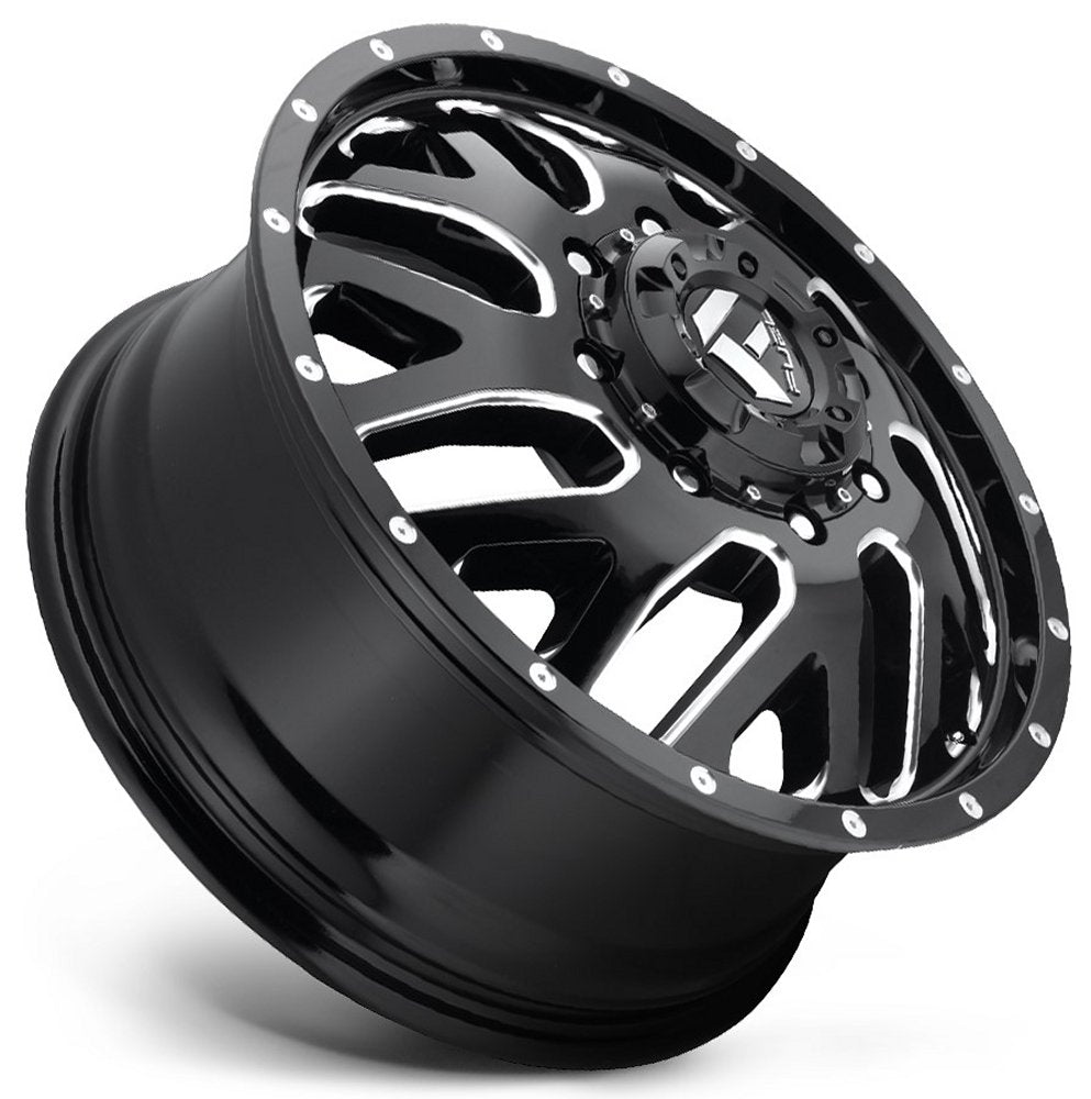 22x8.25 Fuel Off-Road Triton Black Milled Dually Front D581 8X210 105MM 154.3 C.B. - Flex Offroad