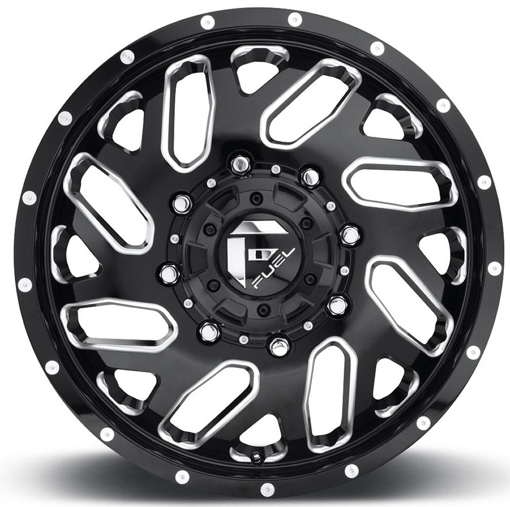 22x8.25 Fuel Off-Road Triton Black Milled Dually Front D581 8X200 105MM 142.0 C.B. - Flex Offroad