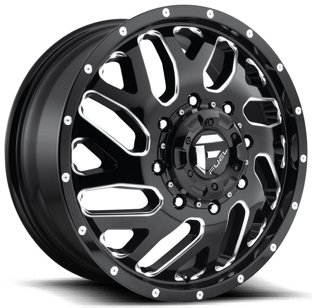 22x8.25 Fuel Off-Road Triton Black Milled Dually Front D581 8X210 105MM 154.3 C.B. - Flex Offroad