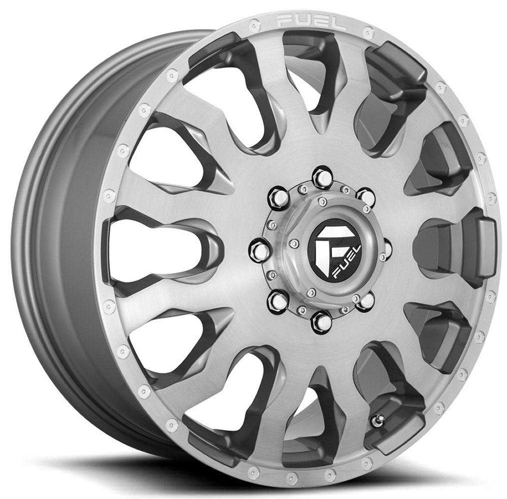 20x8.25 Fuel Off-Road Blitz Platinum Brushed & Tinted Dually Front D693 8X210 105MM 154.3 C.B. - Flex Offroad