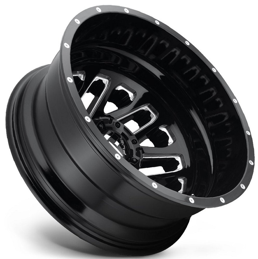22x8.25 Fuel Off-Road Triton Black Milled Dually Rear Outer D581 8X200 -201MM 142.0 C.B. - Flex Offroad