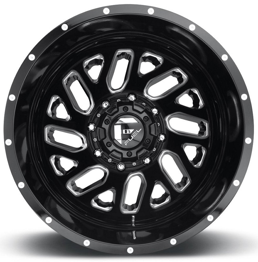 20x8.25 Fuel Off-Road Triton Black Milled Dually Rear Outer D581 8X6.5/165 -240MM 121.5 C.B. - Flex Offroad