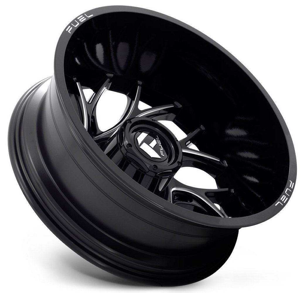 (Clearance - No Returns) 22x8.25 Fuel Off-Road Runner Gloss Black Milled Dually Rear Outer D741 8X200 -176MM 142.0 C.B.