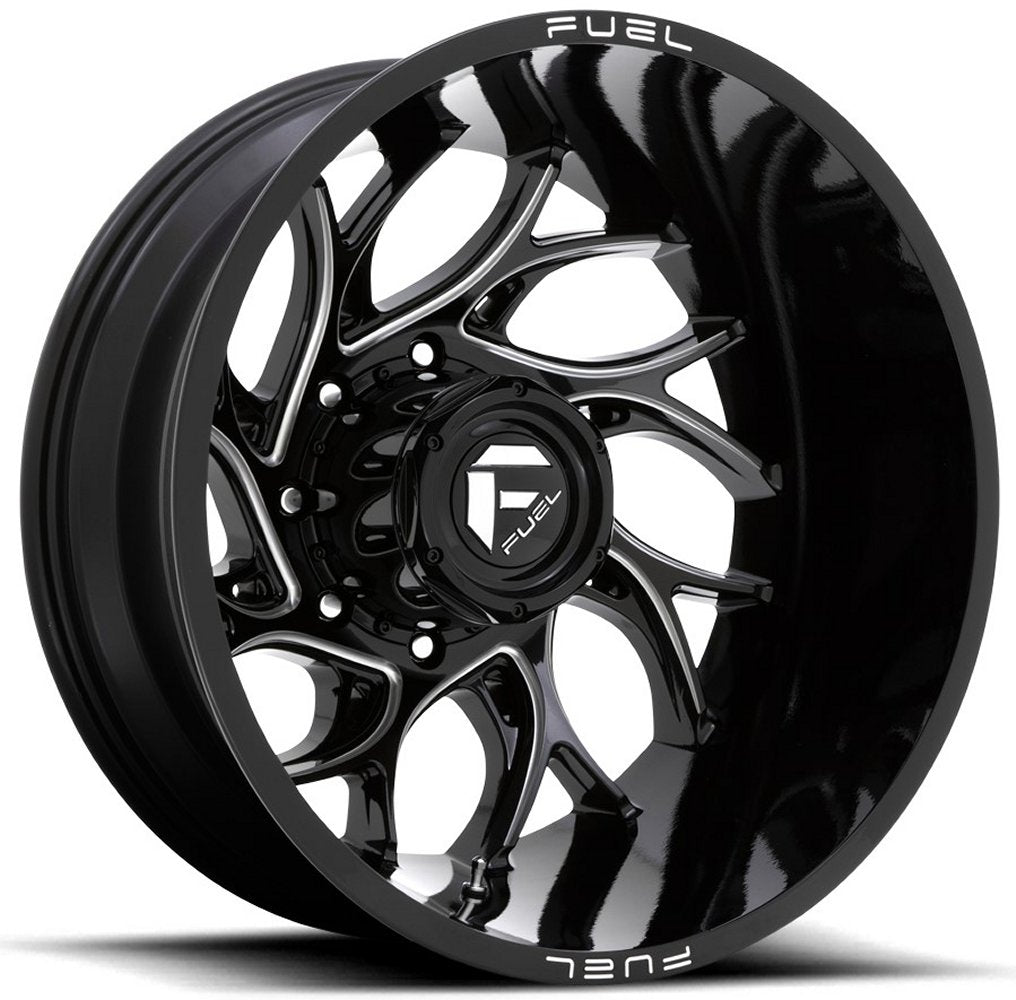 (Clearance - No Returns) 22x8.25 Fuel Off-Road Runner Gloss Black Milled Dually Rear Outer D741 8X200 -176MM 142.0 C.B.