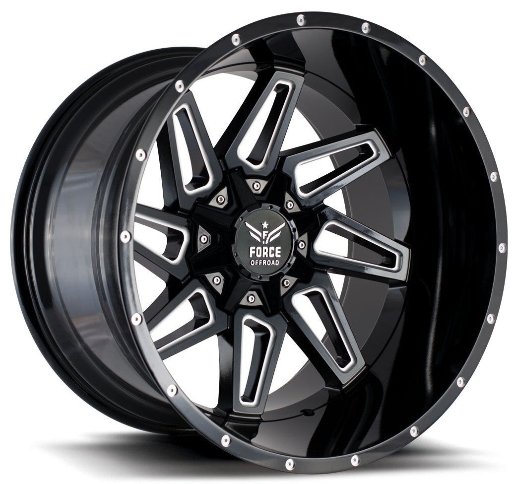 20x12 Force Off-Road F02 Black Milled (* May Require Trimming) 5x5.5/139.7 5x150 -44mm - Flex Offroad