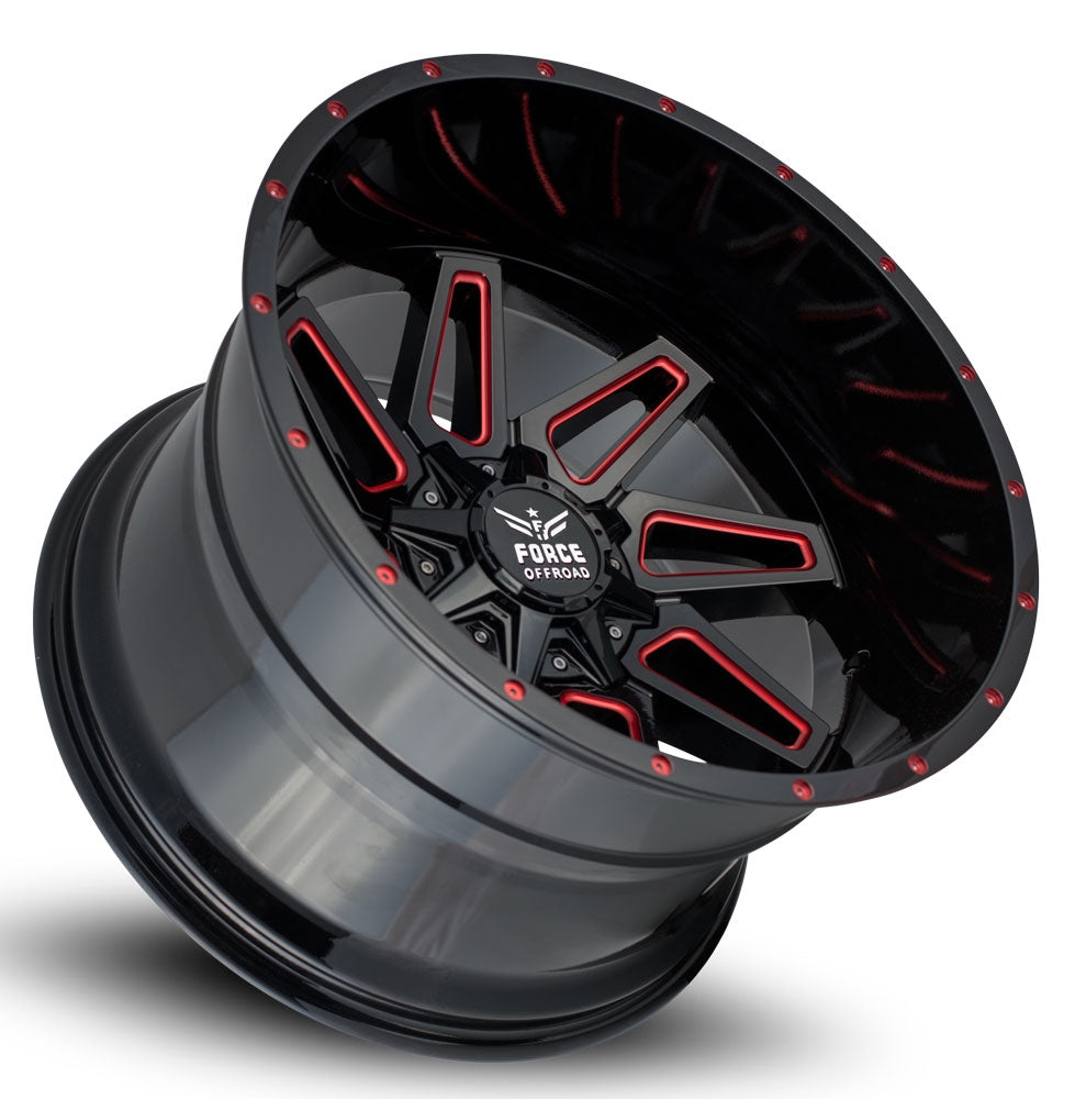 20x10 Force Off-Road F02 Black w/ Red Milled 5x5.5/139.7 5x150 -12mm - Flex Offroad