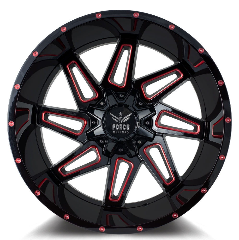 20x10 Force Off-Road F02 Black w/ Red Milled 5x5.5/139.7 5x150 -12mm - Flex Offroad