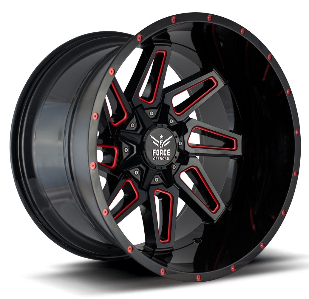 20x10 Force Off-Road F02 Black w/ Red Milled 5x5.5/139.7 5x150 -12mm - Flex Offroad