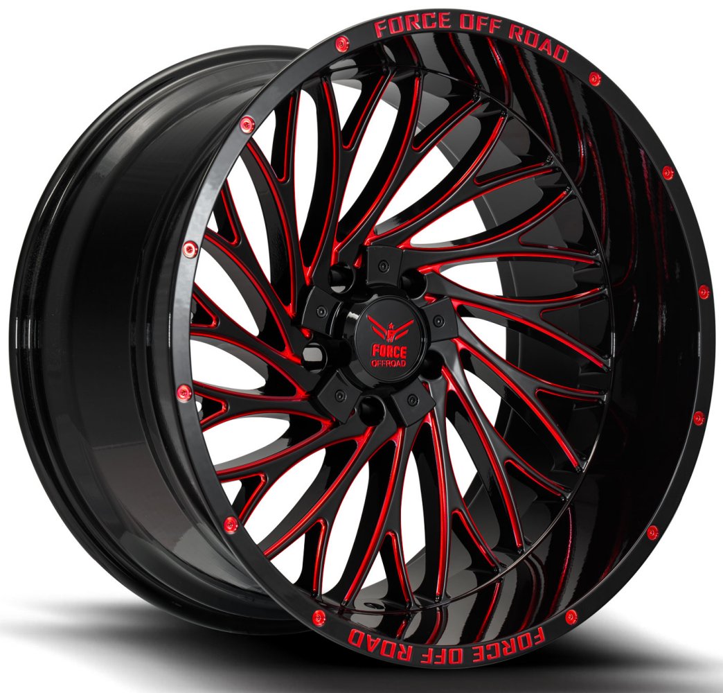 22x10 Force Off-Road F50 Gloss Black w/ Red Milled 5x5.5/139.7 5x150 -12mm - Flex Offroad