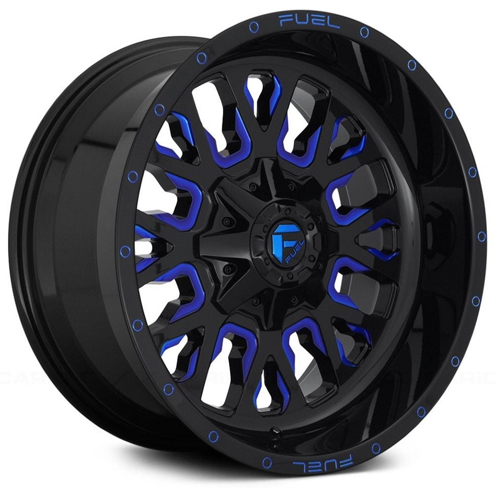 18x9 Fuel Off-Road Stroke Gloss Black w/ Candy Blue Accents D645 6x135 6x5.5/139.7 1mm