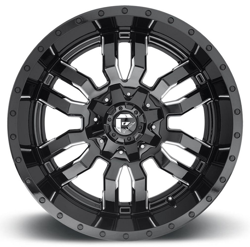 (Clearance - No Returns) 20X9 Fuel Off-Road Sledge Gloss Black Milled D595 5x4.5/114.3 5x5/127 1mm