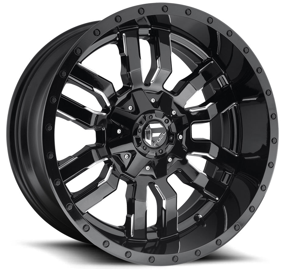 (Clearance - No Returns) 20X9 Fuel Off-Road Sledge Gloss Black Milled D595 5x4.5/114.3 5x5/127 1mm