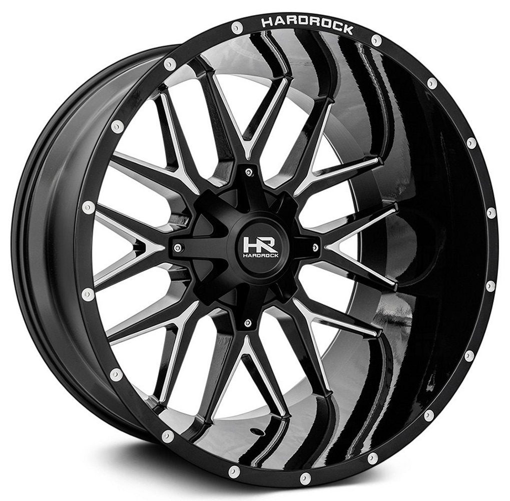 24x14 Hardrock Off-Road H700 Affliction Gloss Black Milled (* May Require Trimming) 8x6.5/165 -76mm - Flex Offroad