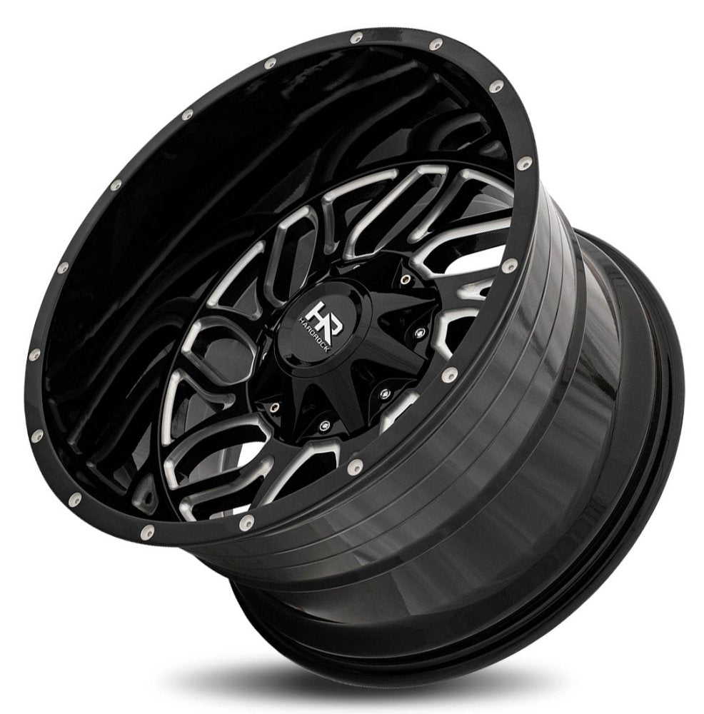 22x10 Hardrock Off-Road H707 Destroyer Gloss Black Milled 8x6.5/165 -25mm - Flex Offroad