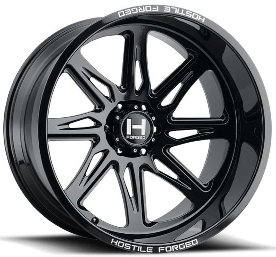 24x12 Hostile Forged HF07 Tomahawk Gloss Black (Forged) (6 Lug) (* May Require Trimming) 6x5.5/139.7 -44mm - Flex Offroad