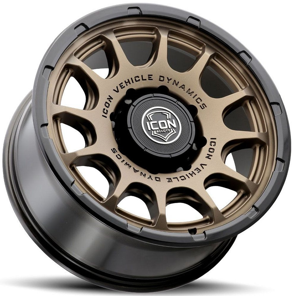 20x9 ICON Rancho Satin Bronze w/ Gloss Black Lip 8x6.5/165 12mm