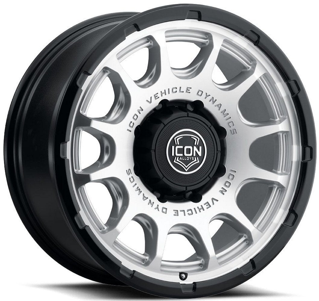 20x9 ICON Rancho Silver Machined w/ Gloss Black Lip 8x6.5/165 12mm