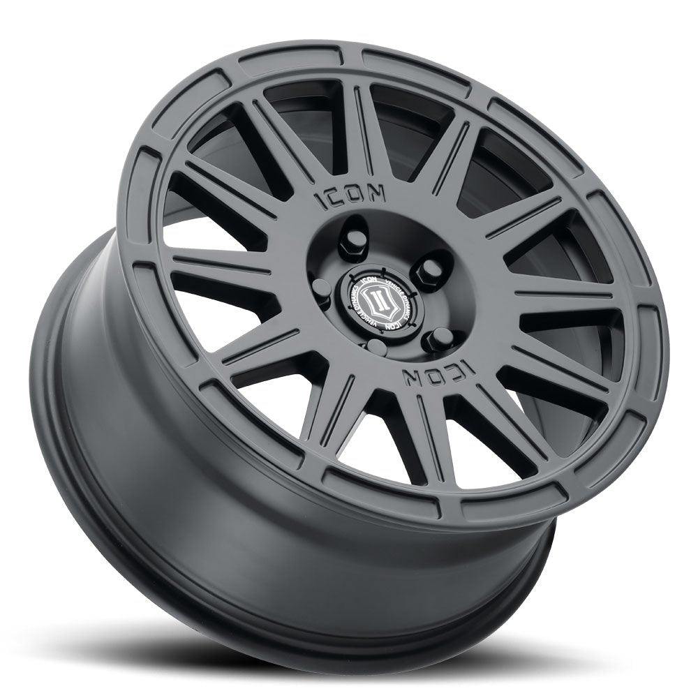 (Special Pricing) 17x8 ICON Ricochet Satin Black 5x100 38mm - Flex Offroad