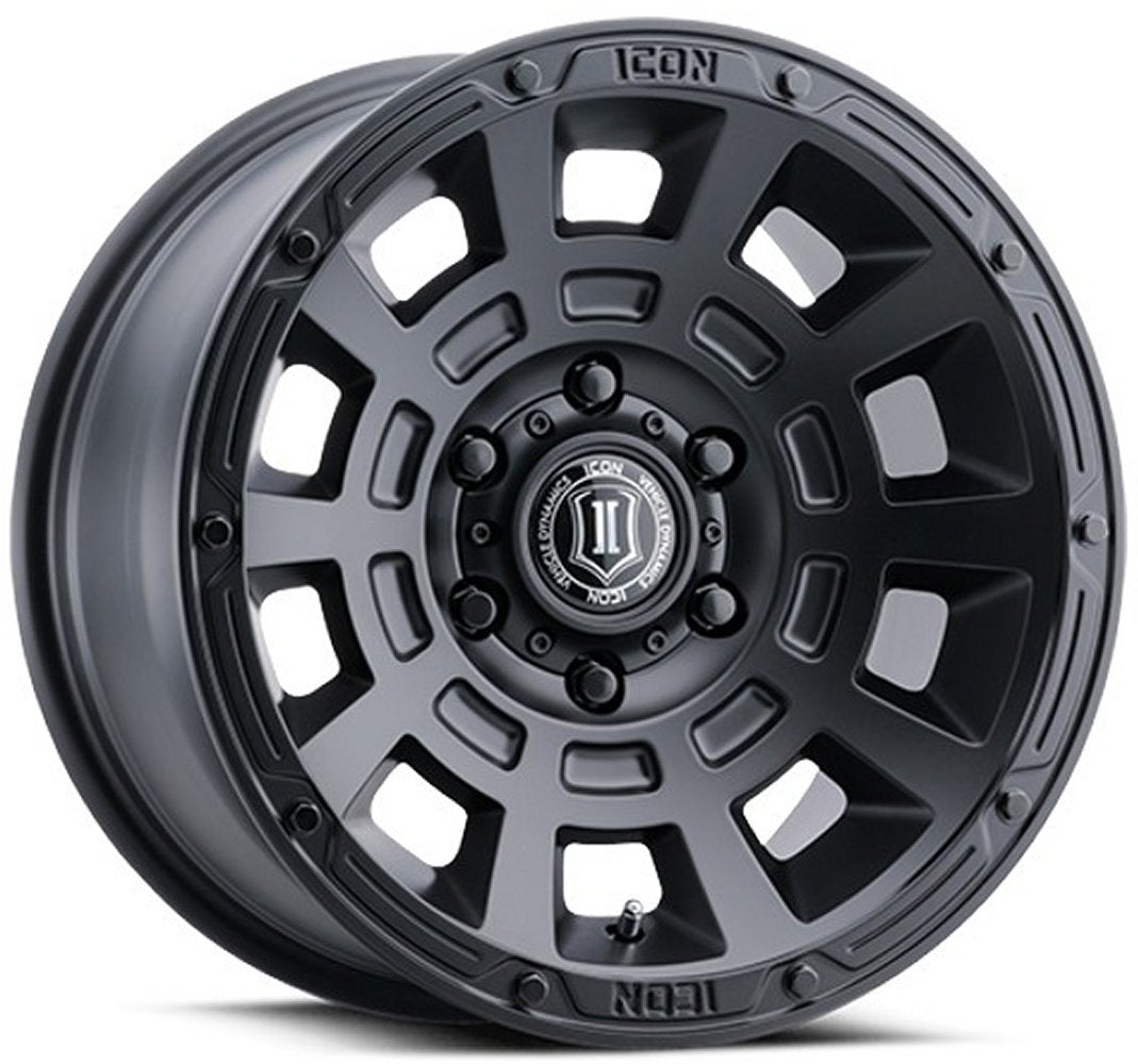 (Special Pricing) 17x8.5 ICON Thrust Satin Black 5x4.5/114.3 0mm - Flex Offroad